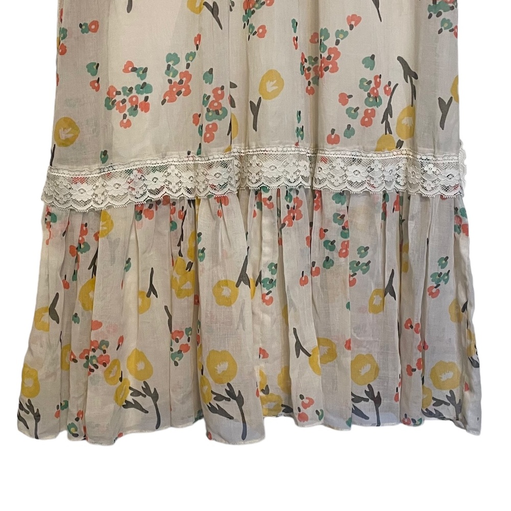 Vintage 70s Empire Waist Bell Sleeve Hippie Boho‎ Lace Floral Prairie Maxi Dress - Picture 4 of 13